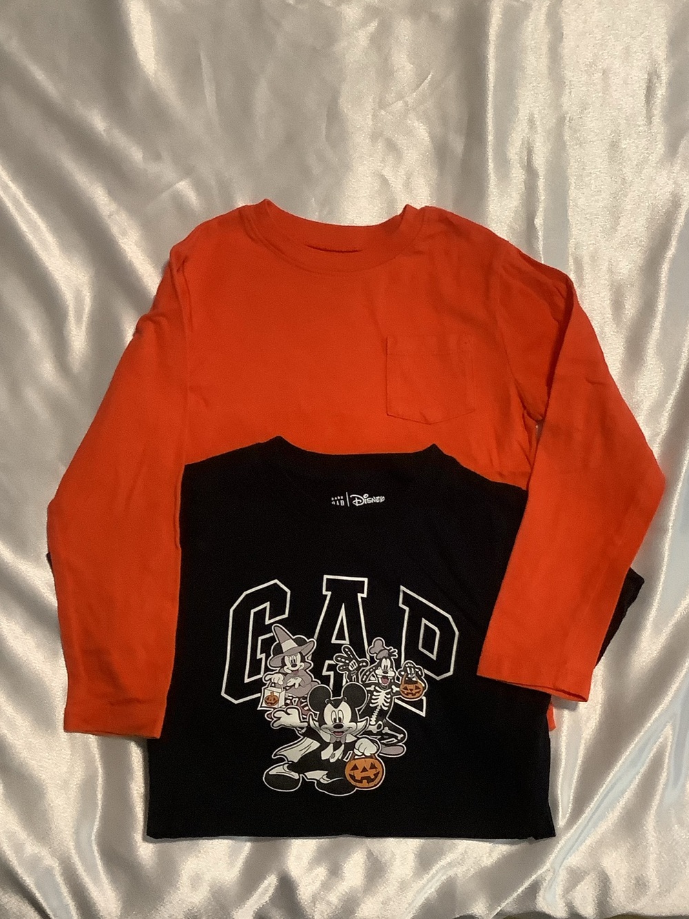 GAP Black Graphic Halloween Tee with Orange Long-Sleeve Layer